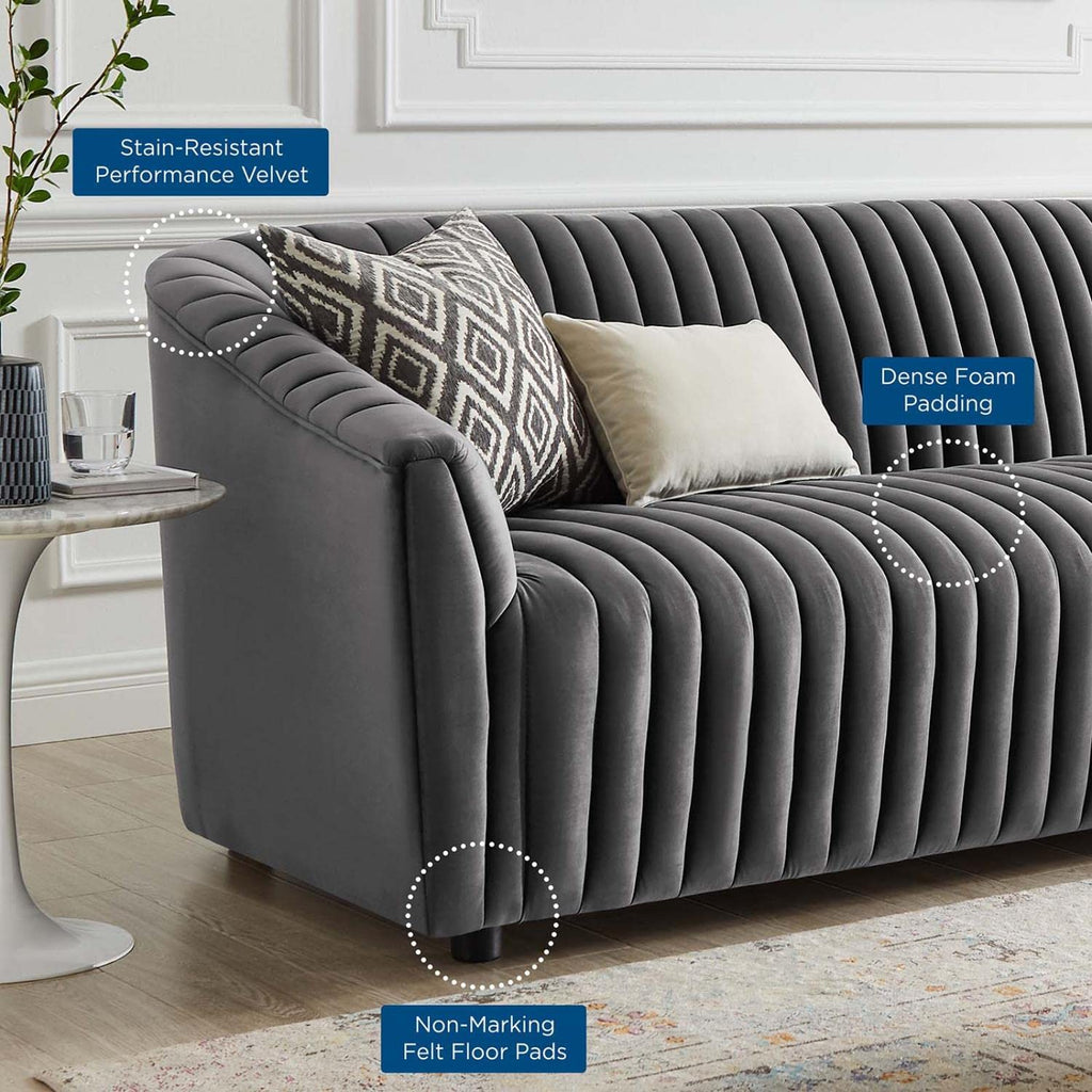 Modway Announce Velvet Channel Tufted Sofa With Charcoal Finish Eei-5053-Cha
