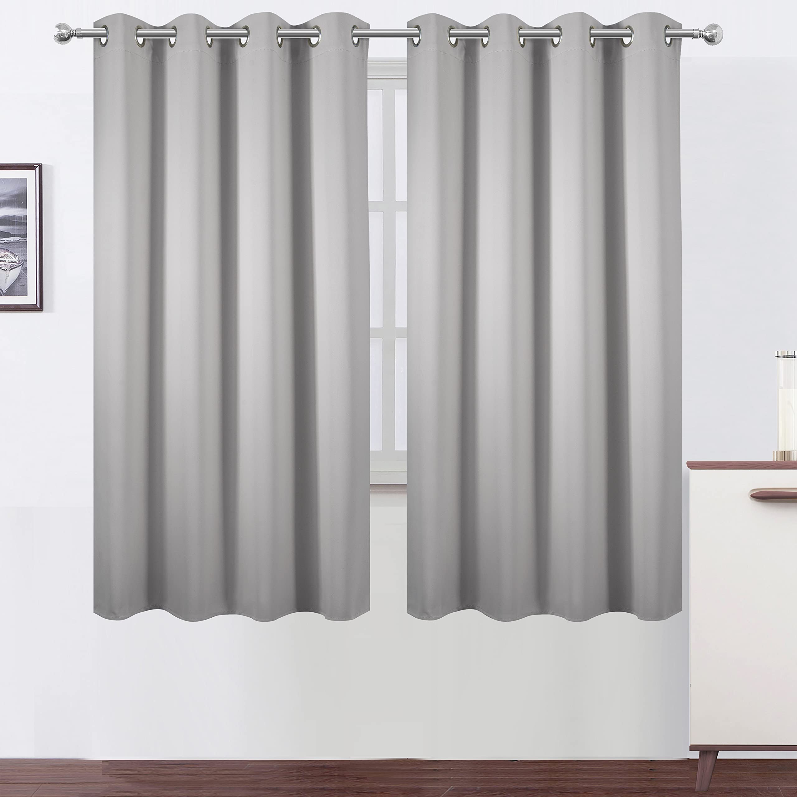 Lemomo Light Grey Blackout Curtains 52 X 63 Inch Length/Set Of 2 Curtain Panels/Thermal Insulated Room Darkening Blackout Curtai