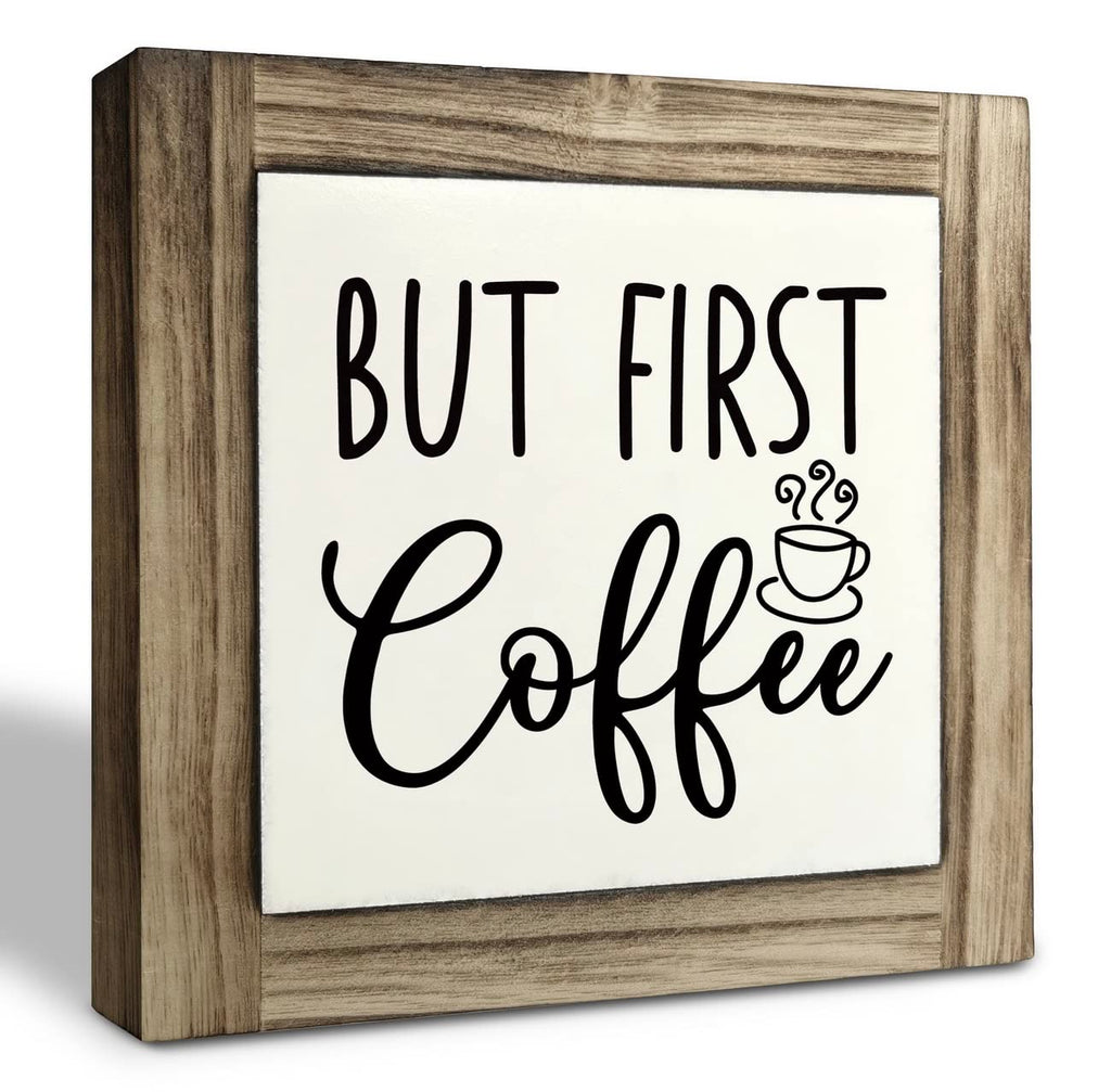Coffee Wood Plaque Sign, But First Coffee, Box Wood Plaques Desk D  cor, Rustic Wood Coffee Table Sign, Decor for Kitchen Home O