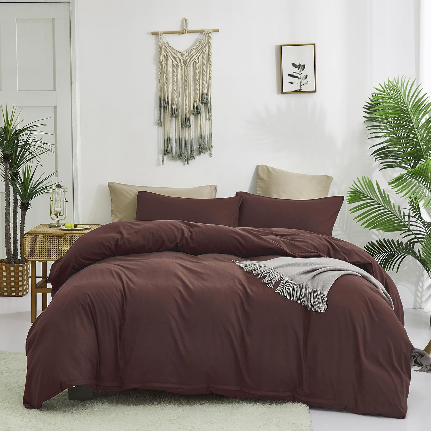 KAREVER Brick Red Comforter Set King Clay Red Color Bedding Set 3 Pieces Brown Marsala Color Women Blanket Set Solid Brick Red C
