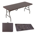 Folding Garden Table With Carry Handle Suitable For Camping And Party 180 X 76 X 73 Cm For 8 People Rattan Look Plastic Steel Frame Maximum Load 150 Kg