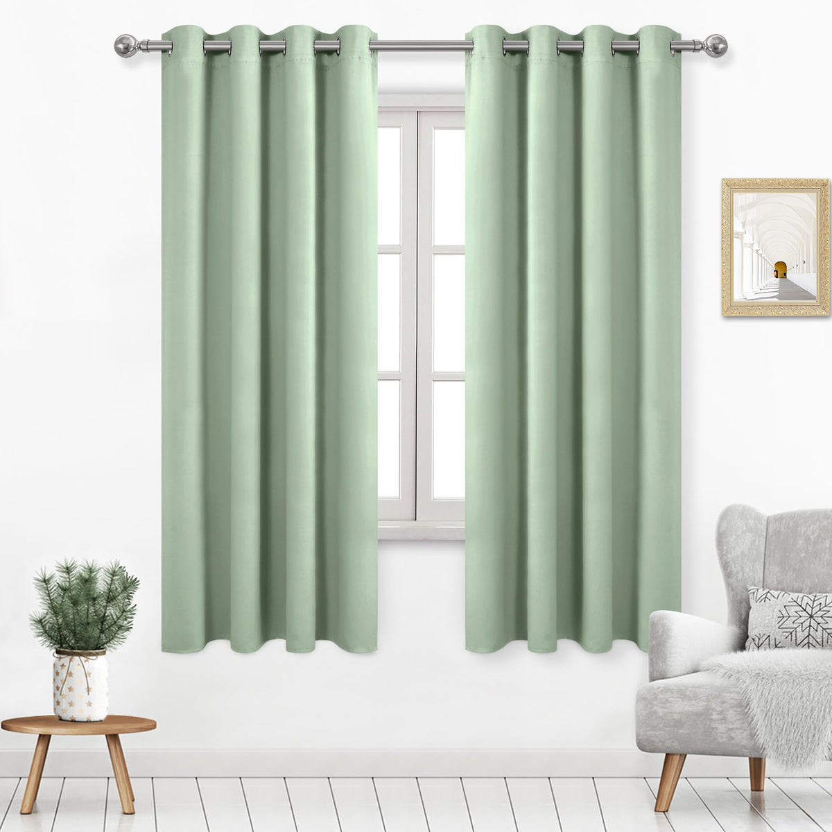 Dwcn Light Green Blackout Curtains For Windows 52X63 Inches Long, 2 Light Green Curtain Panels For Living Room,Bedroom,Dining Ro