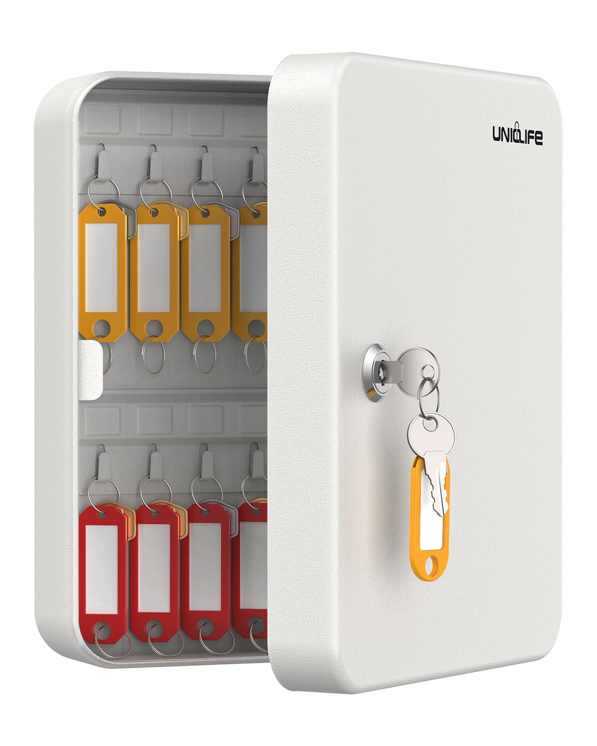 Uniclife 28 Position Key Cabinet With Key Lock Wall Mounted White Security Storage Box Steel Key Organizer With Colorful Key Tag