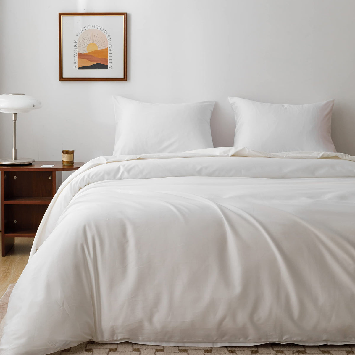 Heimenaogo Egyptian Cotton Duvet Cover Full Size Sateen Weave, Silky Soft And Breathable Bedding Set With Zipper Closure, Long S