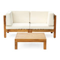 Great Deal Furniture Keith Outdoor Sectional Loveseat Set with Coffee Table  2Seater  Acacia Wood  WaterResistant Cushions  Te