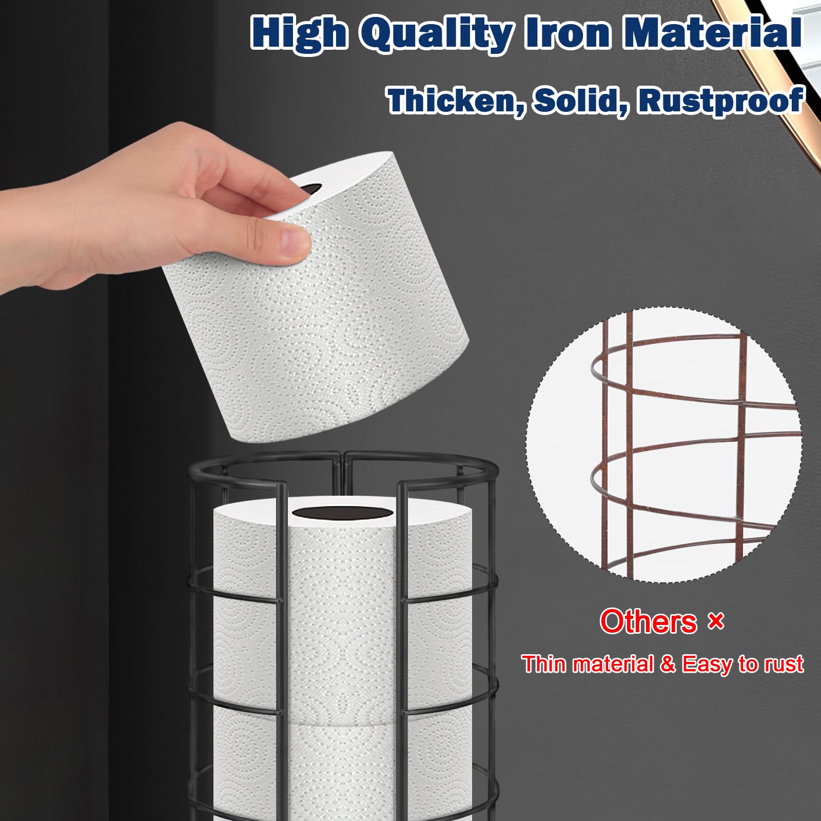 Nearmoon Toilet Paper Organizer Stand, Free Standing 3 Rolls Tissue Storage, Metal Bathroom Accessory, Rustproof Toilet Roll Hol