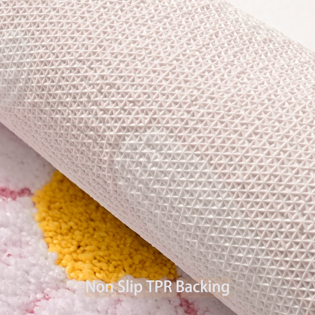 Qjhomo Toilet Rugs U Shaped, Pink Toilet Mat Cute Daisy Contour Bath Rug, Thick Soft Machine Washable Toilet Carpet, Non Slip Ba