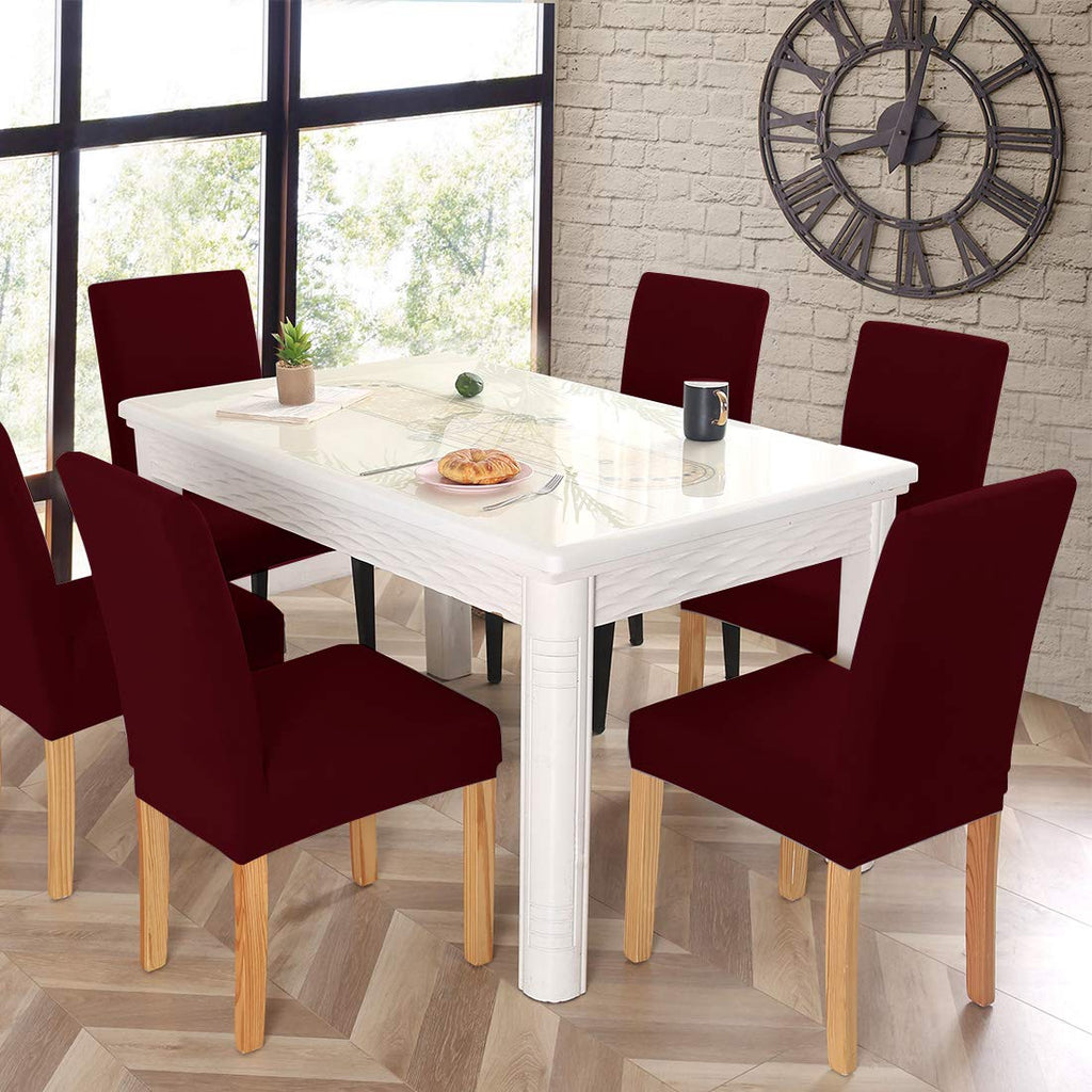 Jqinhome 6 Pcs Dining Chair Slipcover,High Stretch Removable Washable Chair Seat Protector Cover For Home Party Hotel Wedding Ceremony (Burgundy)