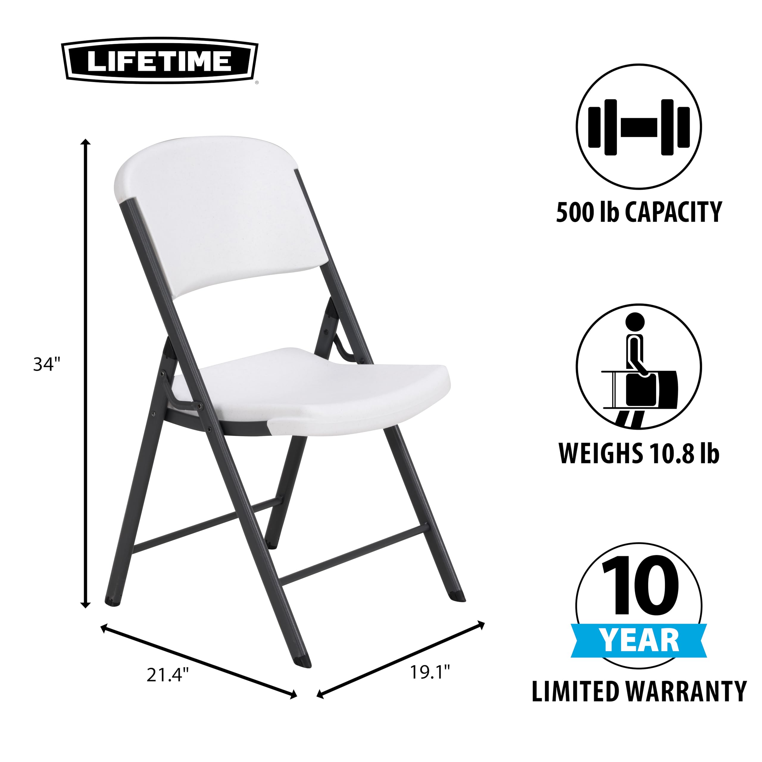 Lifetime 42804 Commercial Grade Folding Chair, 4 Pack, White Granite