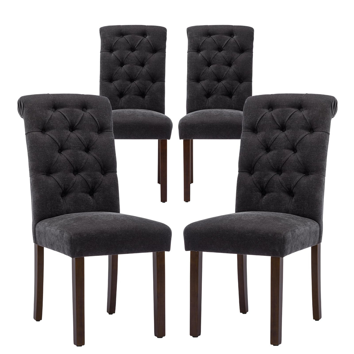 COLAMY Button Tufted Dining Chairs Set of 4, Parsons Upholstered Fabric Dining Room Chairs Kitchen Chairs with Wood Legs and Pad