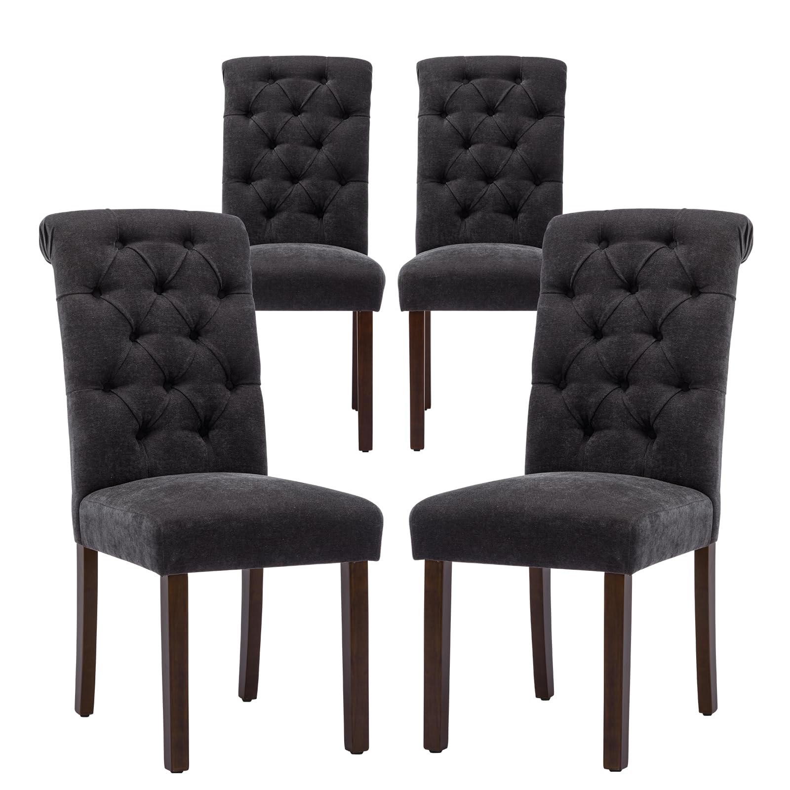 COLAMY Button Tufted Dining Chairs Set of 4, Parsons Upholstered Fabric Dining Room Chairs Kitchen Chairs with Wood Legs and Pad