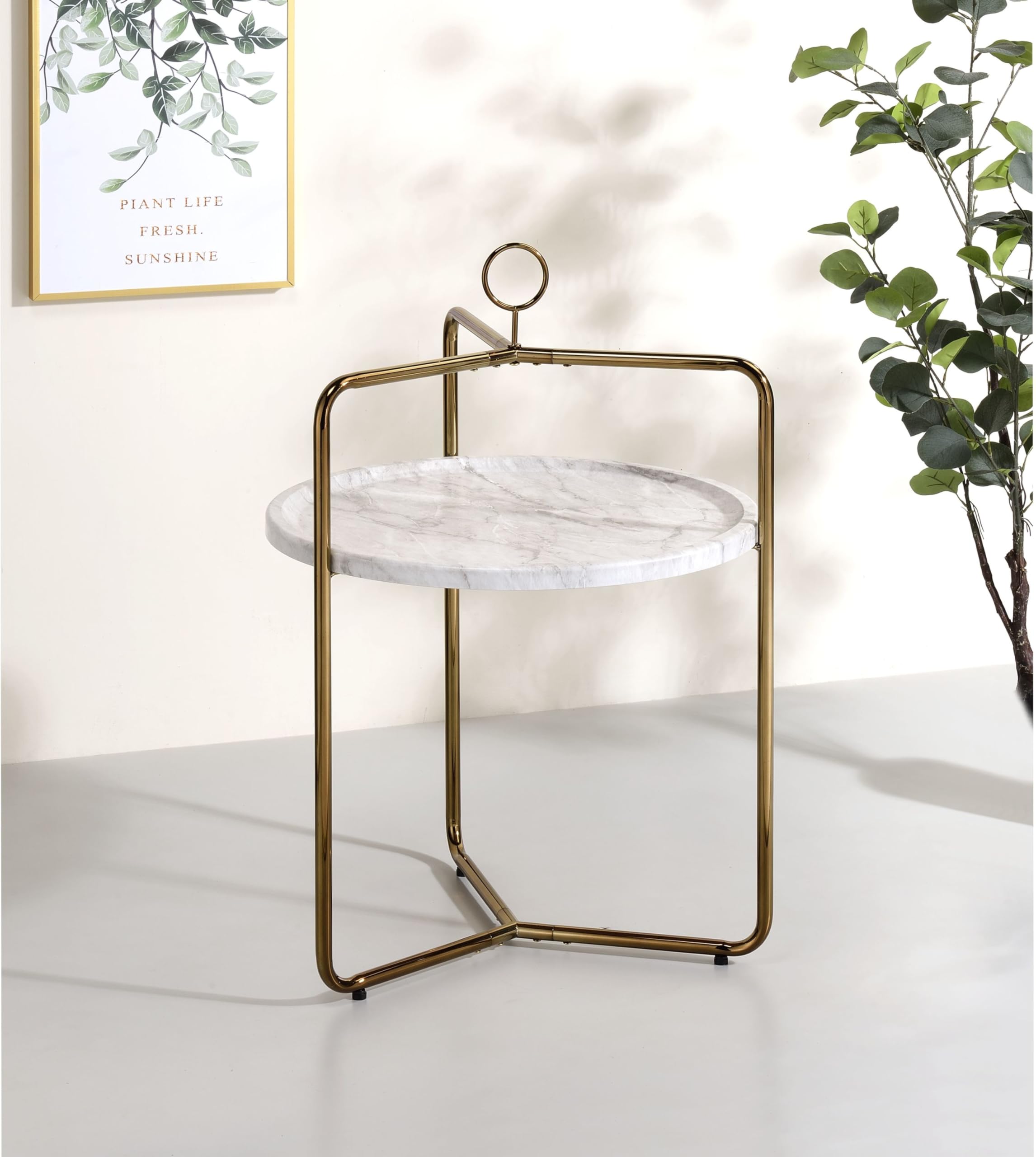 Steve Silver Furniture Miro Side Champagne Bronze Finish, White Faux-Marble Tray, Light and Airy Modern Design End Table, 19 x 19.5 x 28