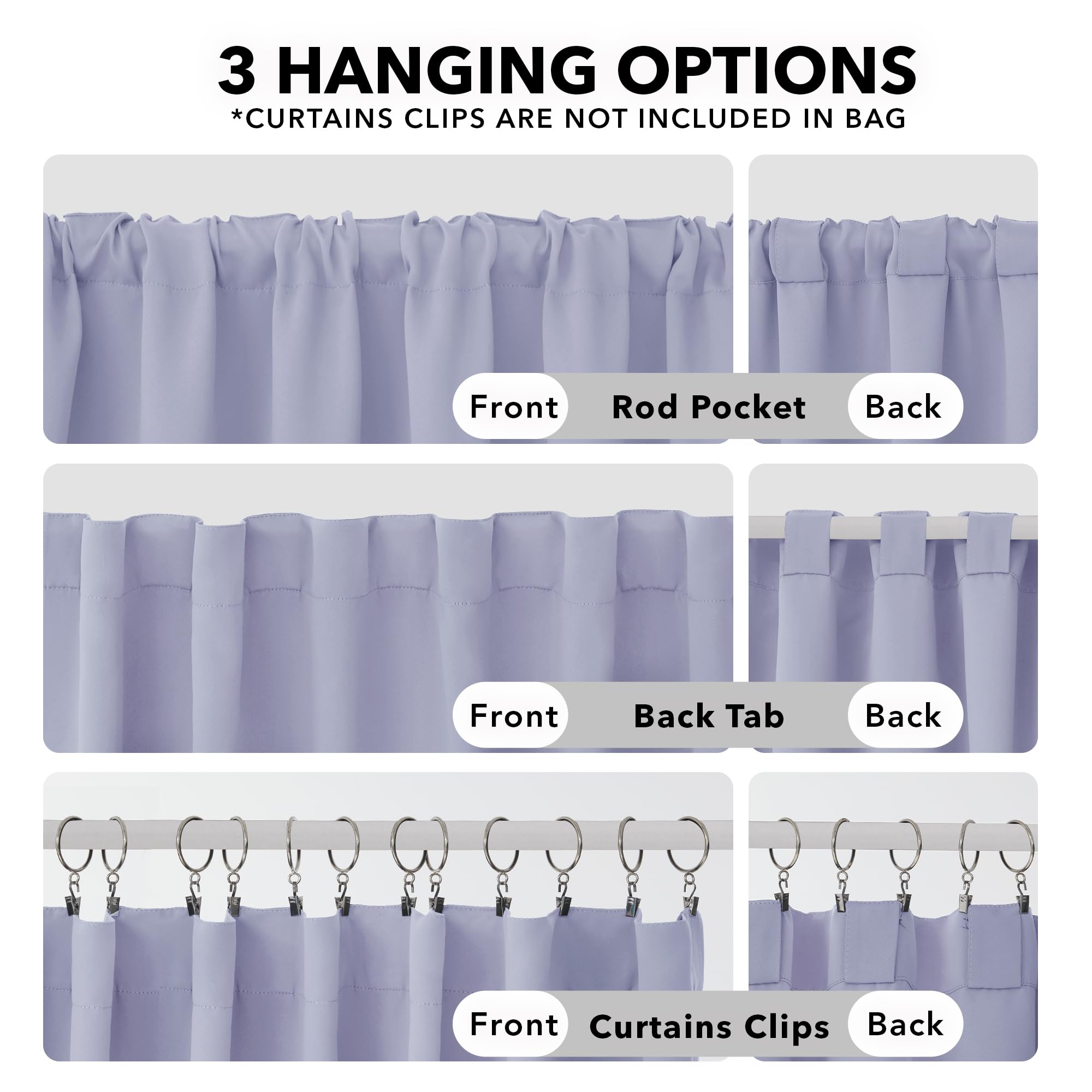 Deconovo Rod Pocket And Back Tab Blackout Curtains For Living Room Thermal Insulated Room Darkening Curtains 42Wx95L Inch Light Purple 2 Panels