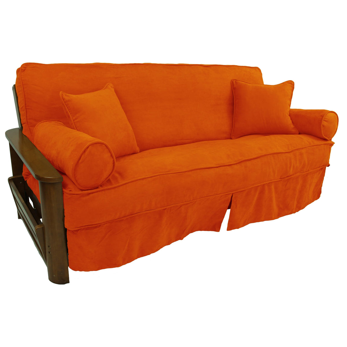 Blazing Needles Solid Microsuede Double Corded 8&quot; to 9&quot; Futon Slipcover Set with 4 Throw Pillows (Set of 5), Full, Tangerine Dream