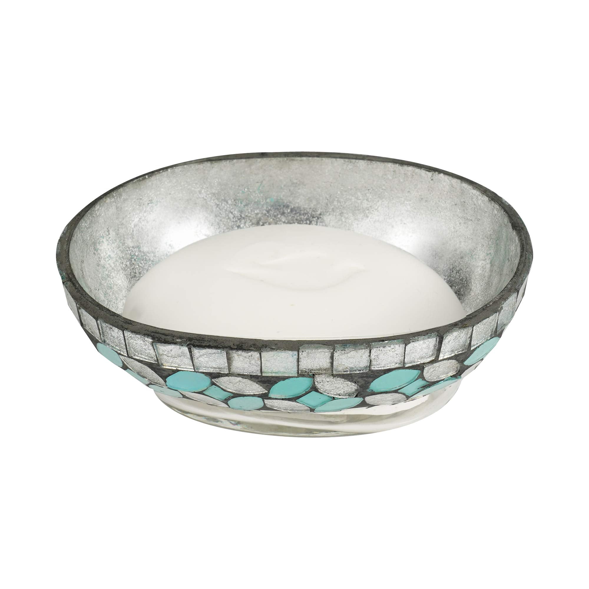 Nu Steel Sea Foam Soap Bar Dish In Aqua Blue/Silver Glass Mosaic/ Stainless Steel For Bathrooms & Vanity Spaces