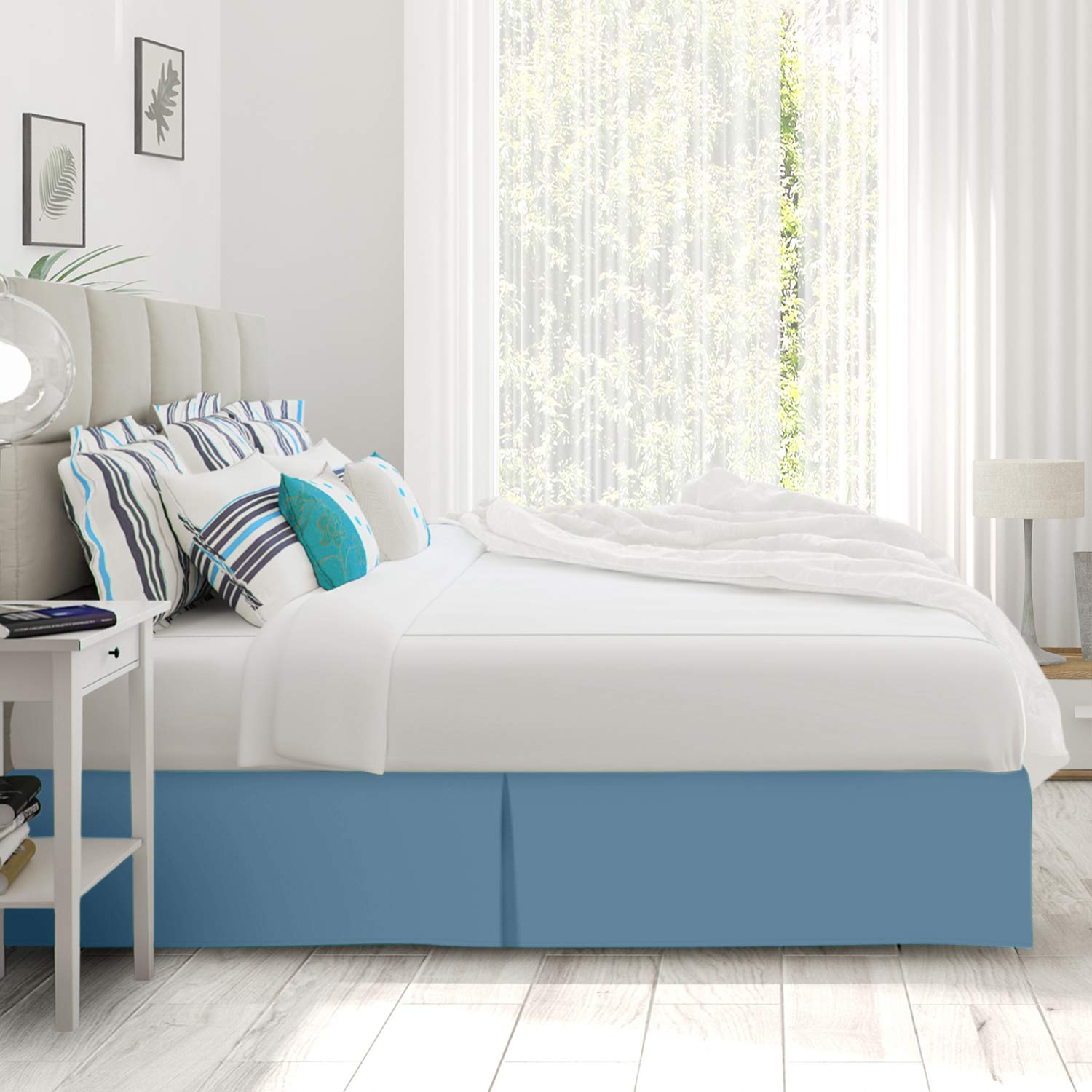 Nestl Blue Heaven Bed Skirt Cal King Size - Cal King Bed Skirt 14 Inch Drop - Brushed Microfiber Bed Skirts - Hotel Quality Pleated Bed Skirt - Shrinkage & Fade Resistant