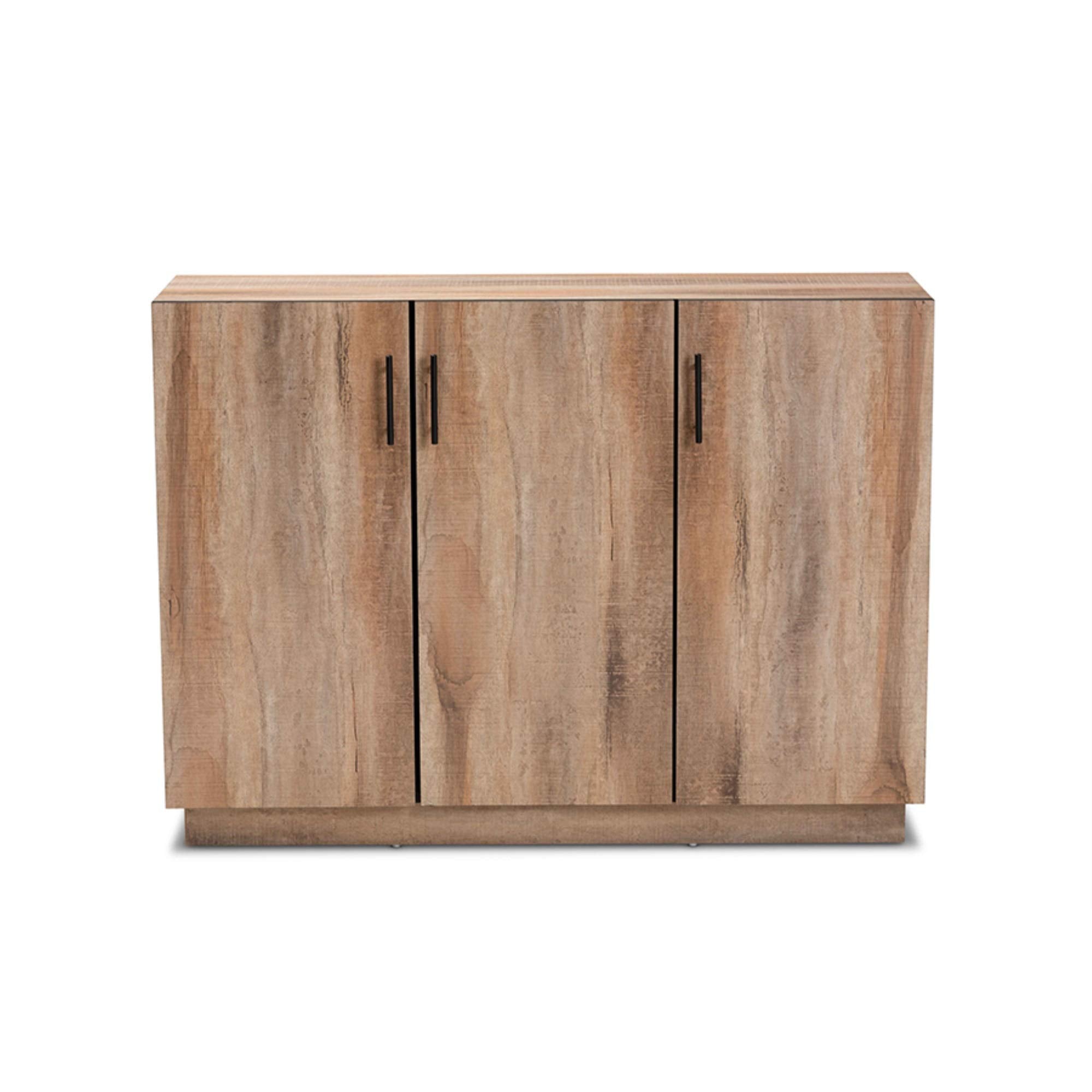 Baxton Studio Patton Modern and Contemporary Natural Oak Finished Wood 3-Door Dining Room Sideboard Buffet
