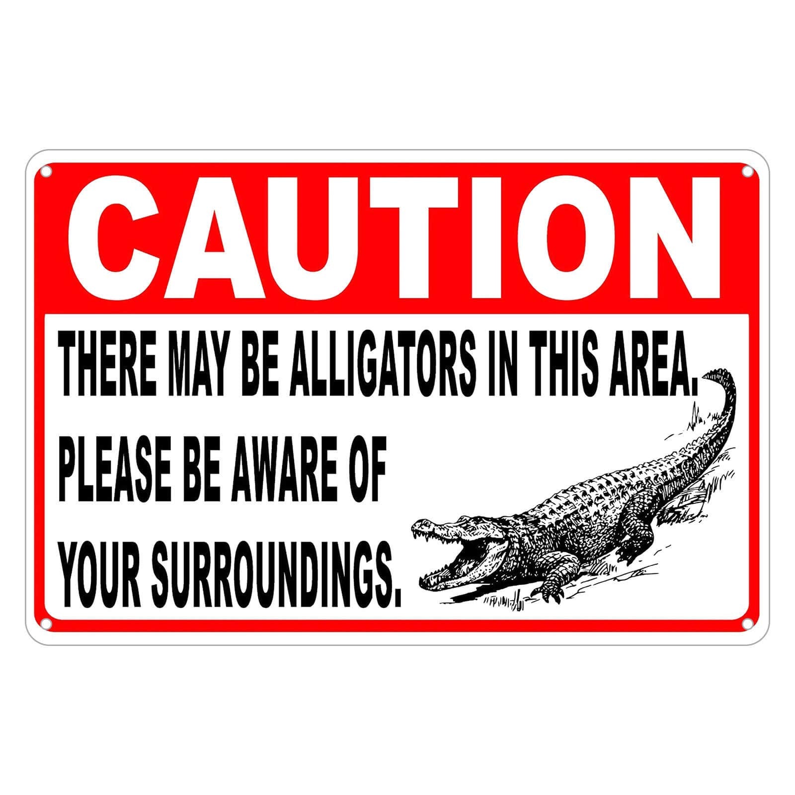 KENSILO Safety Sign Notice Danger Warning BarTin Sign Decor Caution There May Be Alligators in Area Sign 8 x 12 inches