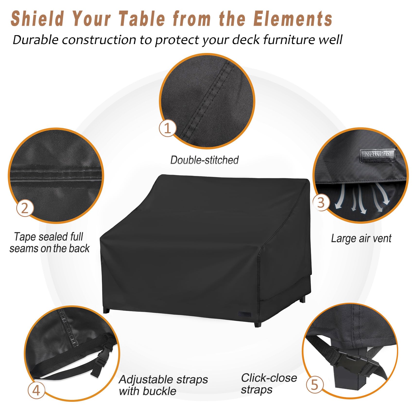 Nettypro Patio Sofa Cover Waterproof Heavy Duty Outdoor Couch Furniture 3 Seater Cover, 58' Wx 37' Dx 35' H, Black
