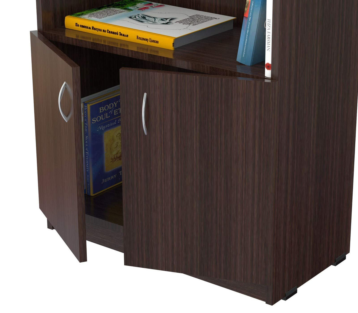 HomeRoots Melamine/Engineered Wood 63' Espresso Melamine and Engineered Wood Bookcase with a Storage Area