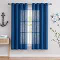 Fmfunctex Blue Semi Sheer Curtains For Living Room 63' Long Linen Textured Look No See Through Window Treatment Set For Bedroom