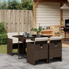 vidaXL Patio Dining Set 5-Piece Brown Poly Rattan with Cushions, Tempered Glass Table for Outdoor/Garden/Patio