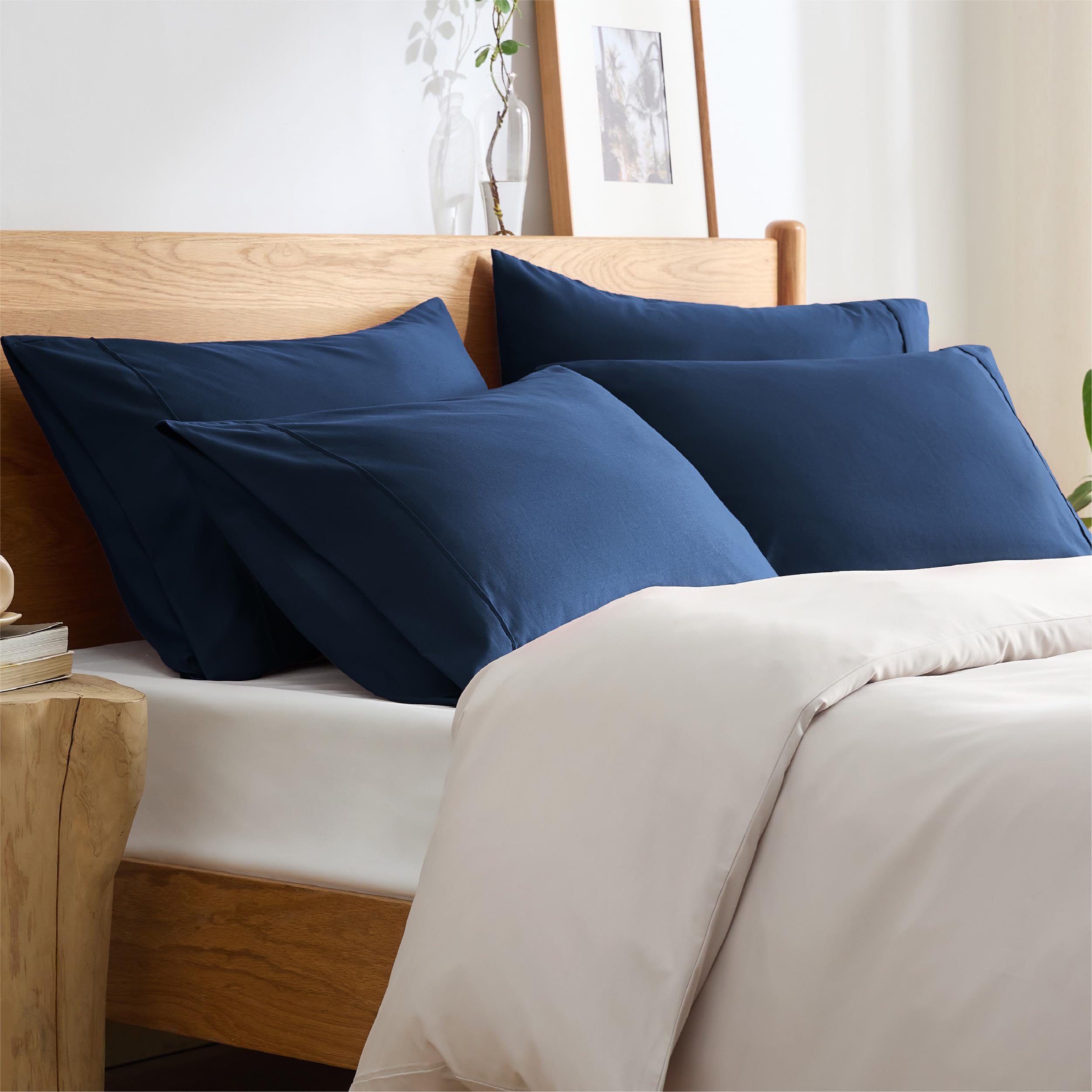 Bedsure King Size Pillow Cases Set Of 4 - Navy Polyester Microfiber Pillowcases 4 Pack, Super Soft Pillowcase, Pillow Case Cover With Envelop Closure, 20X36 Inches