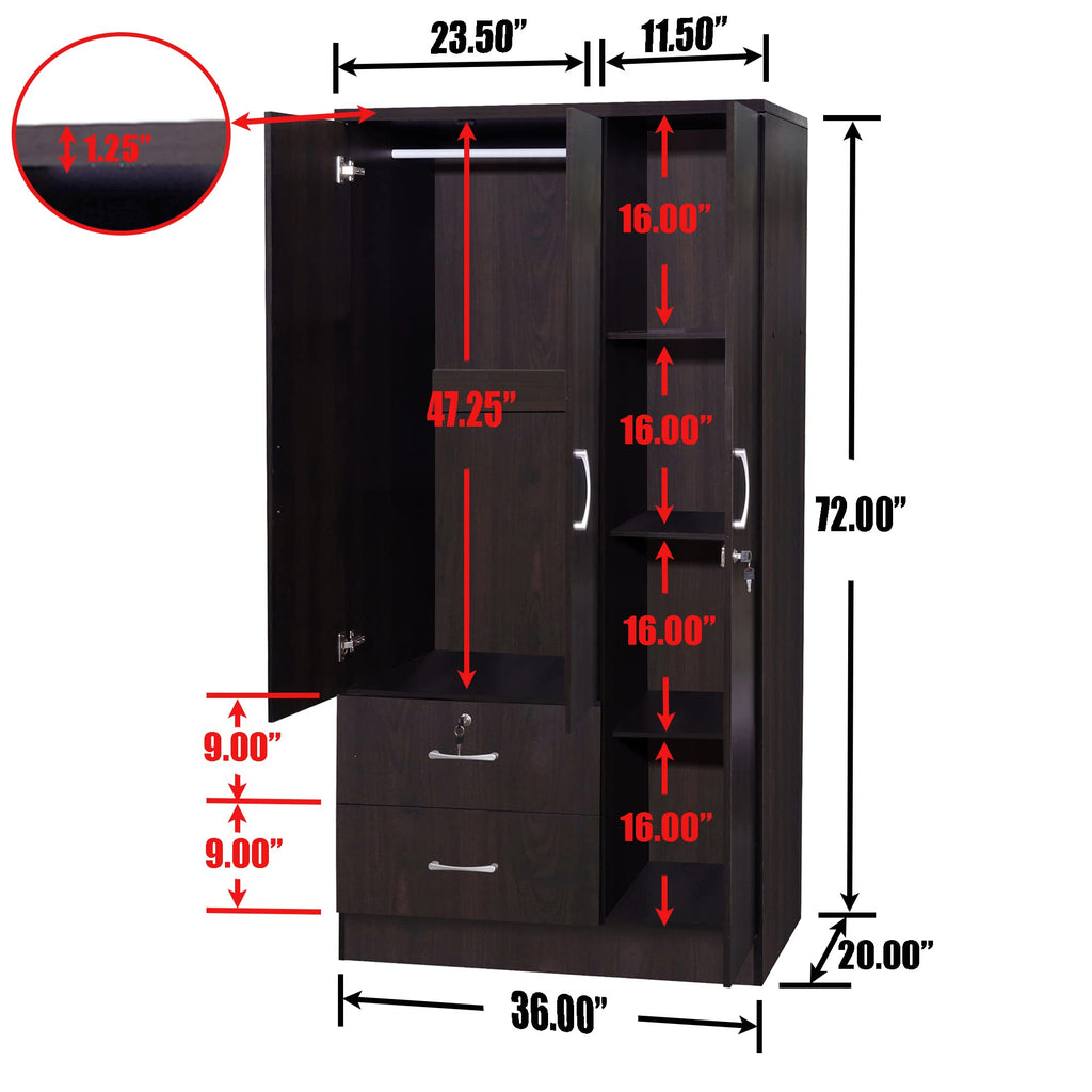Better Home Products Symphony Wardrobe Armoire Closet with Two Drawers Tobacco