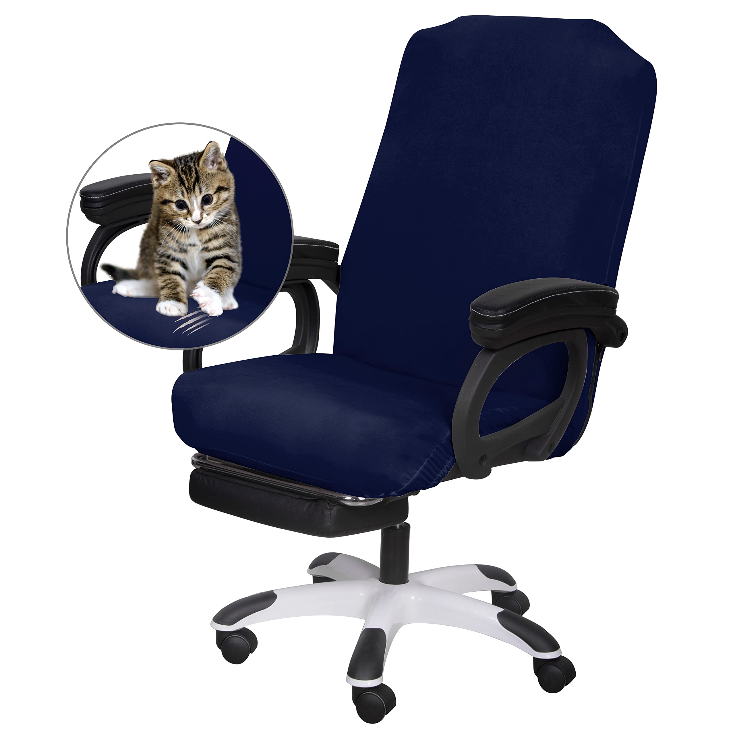 SARAFLORA Office Chair Cover- Large, Navy- Removable Computer Chair Covers for Office Chair with Zipper for Universal Rotating C