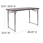 Flash Furniture Mills 4-Foot Height Adjustable Bi-Fold Brown Wood Grain Plastic Folding Table With Carrying Handle