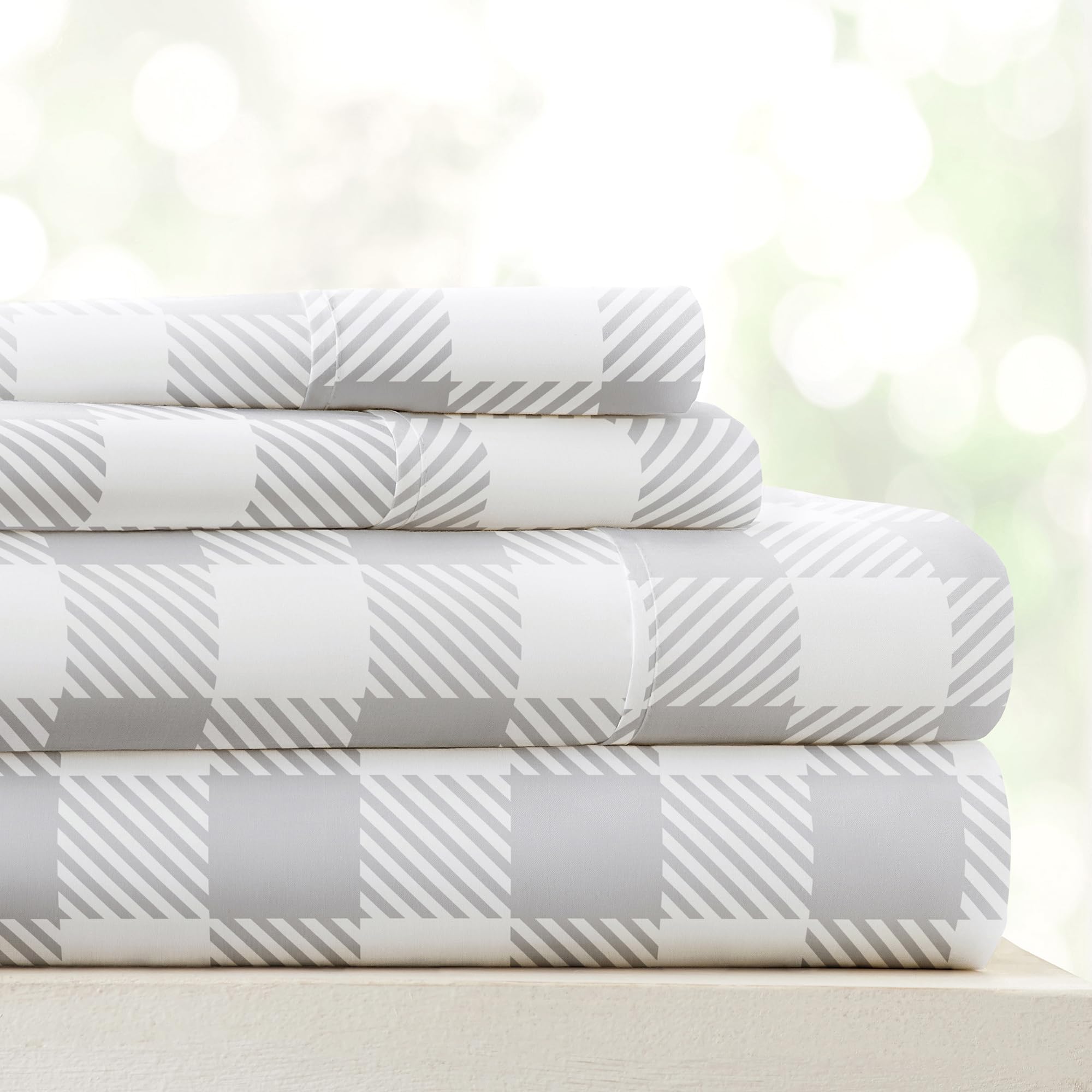 Linen Market 4 Piece King Bedding Sheet Set (Light Gray Plaid) - Sleep Better Than Ever With These Ultra-Soft & Cooling Bed Shee