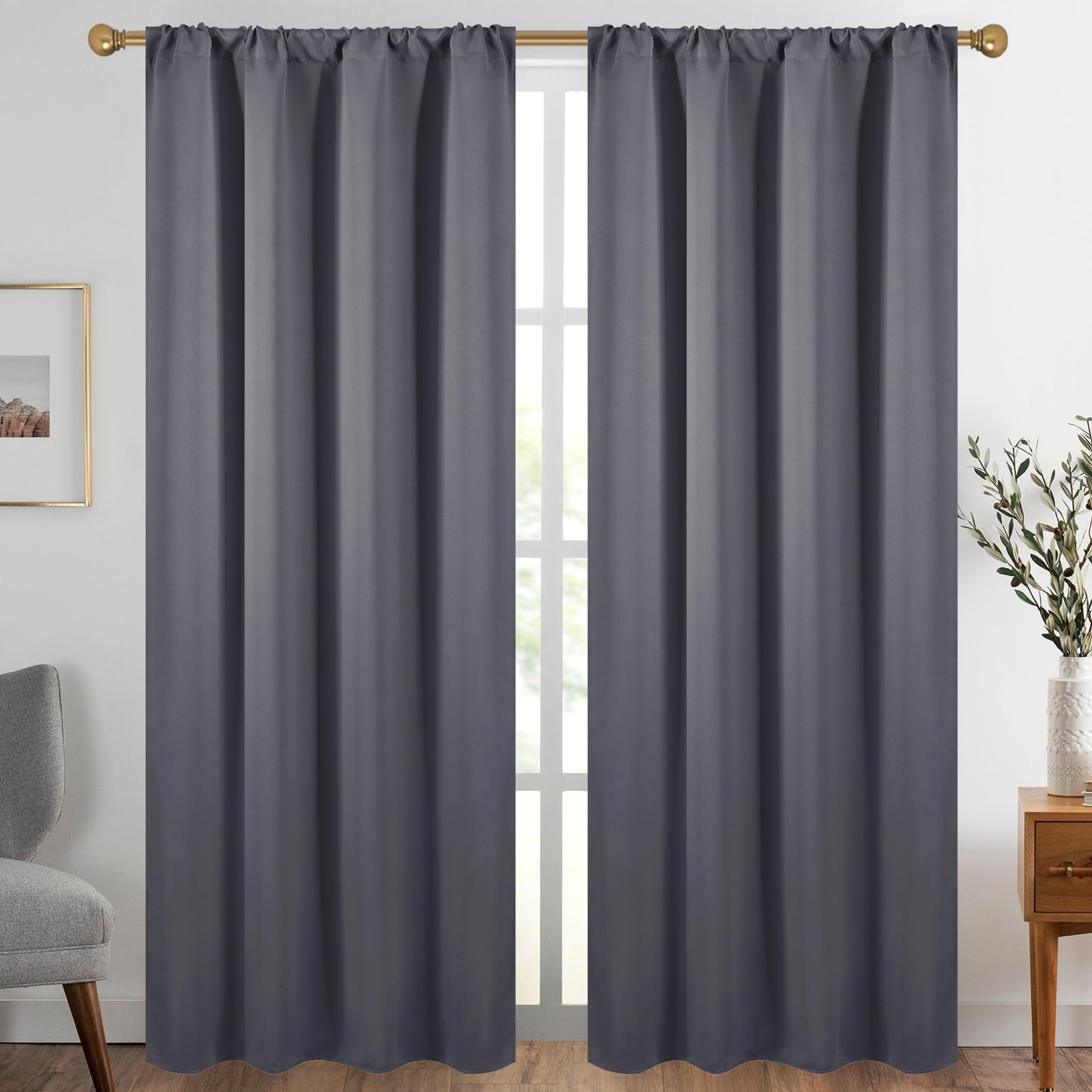 Diraysid Dark Gray Blackout Curtains For Bedroom And Living Room Thermal Insulated Room Darkening Curtains Drapes, 52 X 84, 2 Pa