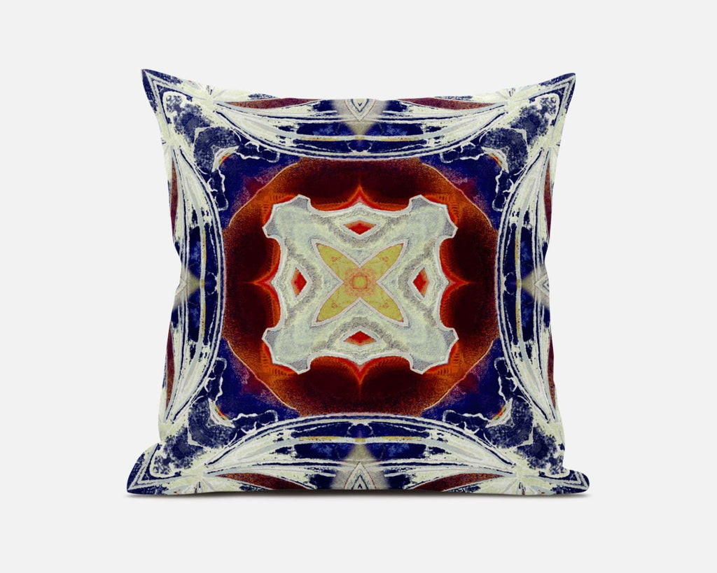 HomeRoots Indigo Orange Magenta White 16â€ Indigo White Geo Tribal Suede Throw Pillow