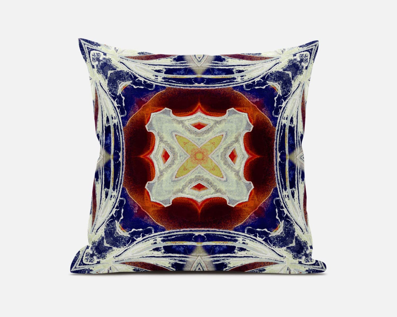 HomeRoots Indigo Orange Magenta White 16â€ Indigo White Geo Tribal Suede Throw Pillow