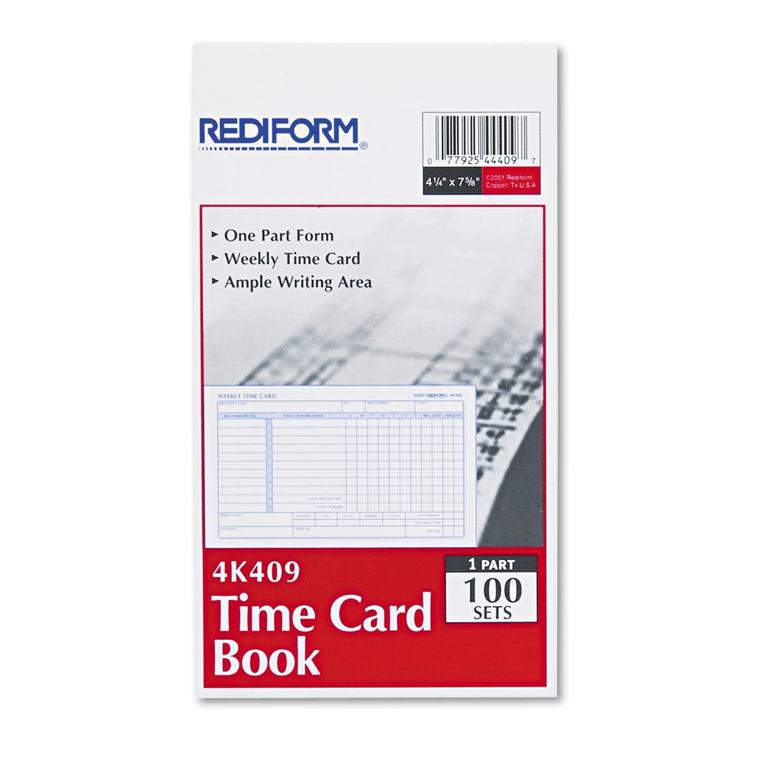 Rediform Employee Time Card, Weekly, 4.25 X 7 Inches, 100 Per Pad (4K409)