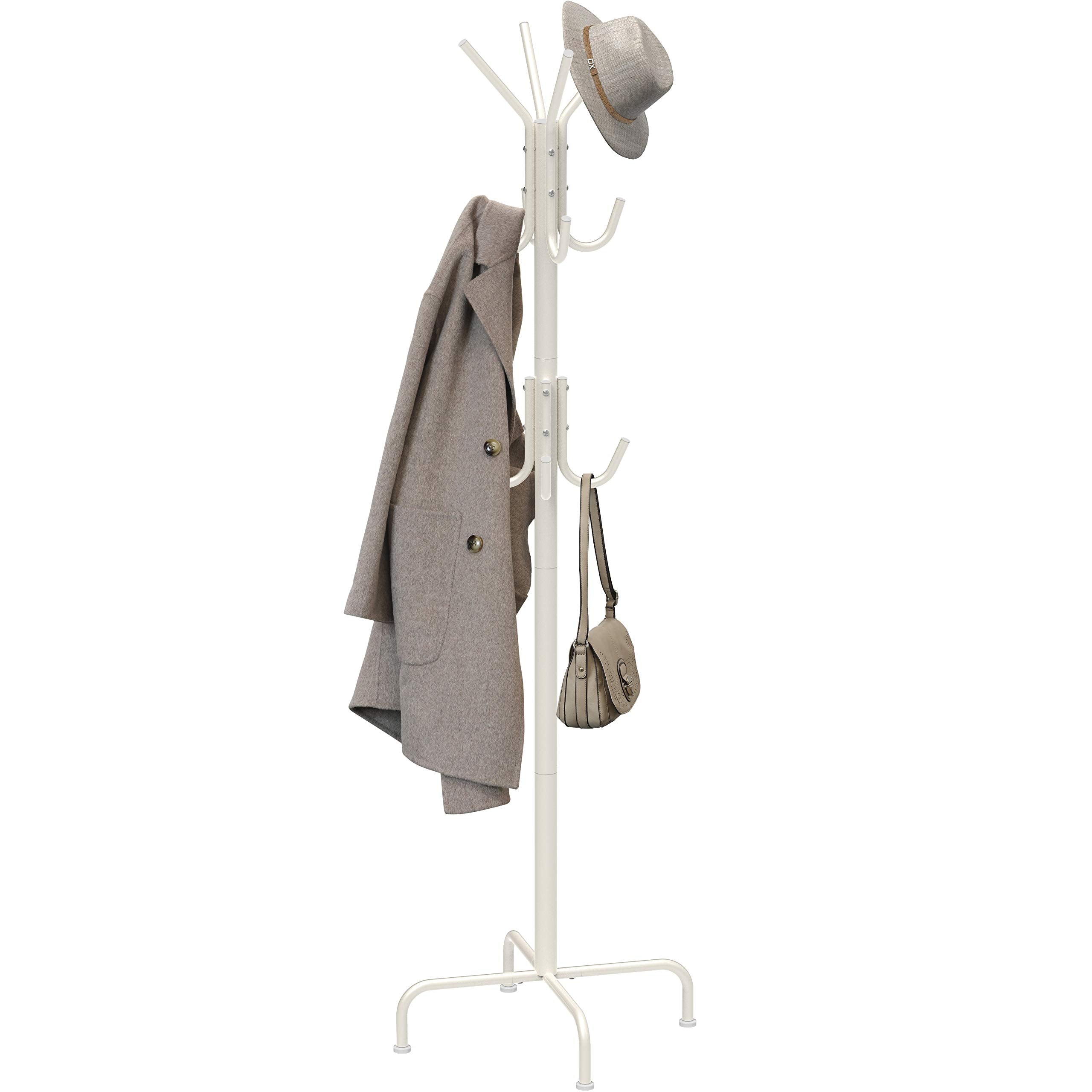 Simple Houseware Standing Coat And Hat Hanger Organizer Rack, 12 Hooks White
