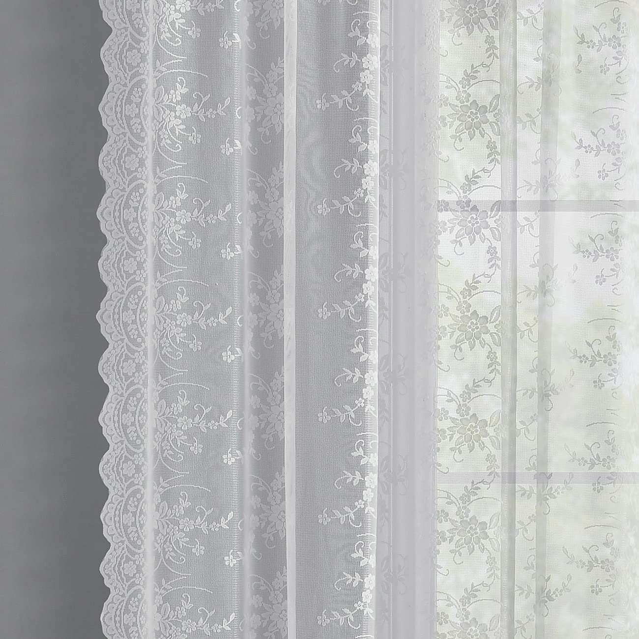 Kotile Extra Long White Lace Curtains 120 Inches Long, 2 Panels Country Vine Floral Sheer Lace Curtains For High Ceiling To Floo