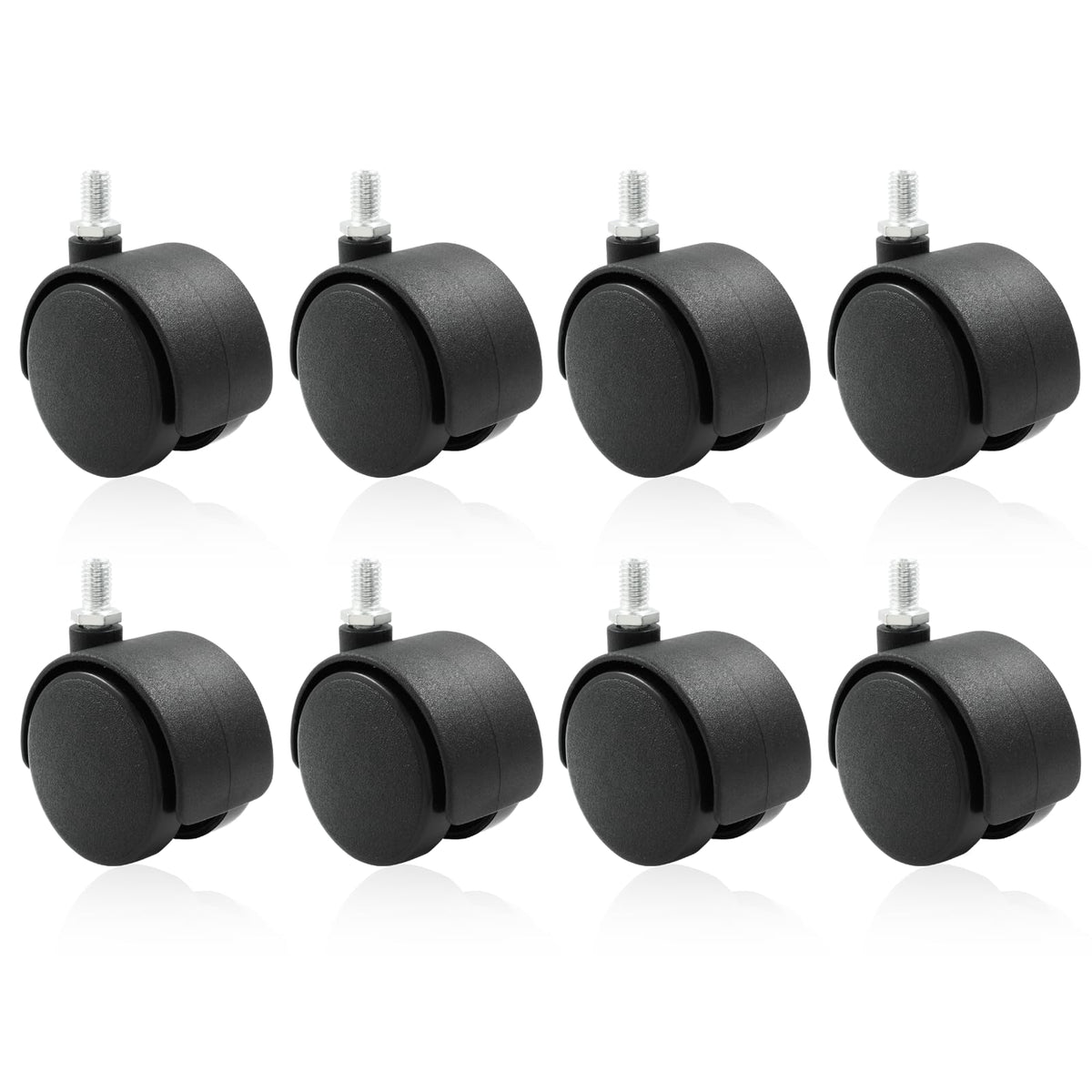 Moicstiy 8 Pack 2 Inch Caster Wheel Replacement, M8 Threaded Stem Caster Wheels, Black Nylon Furniture Wheel For Cabinet, Shelf