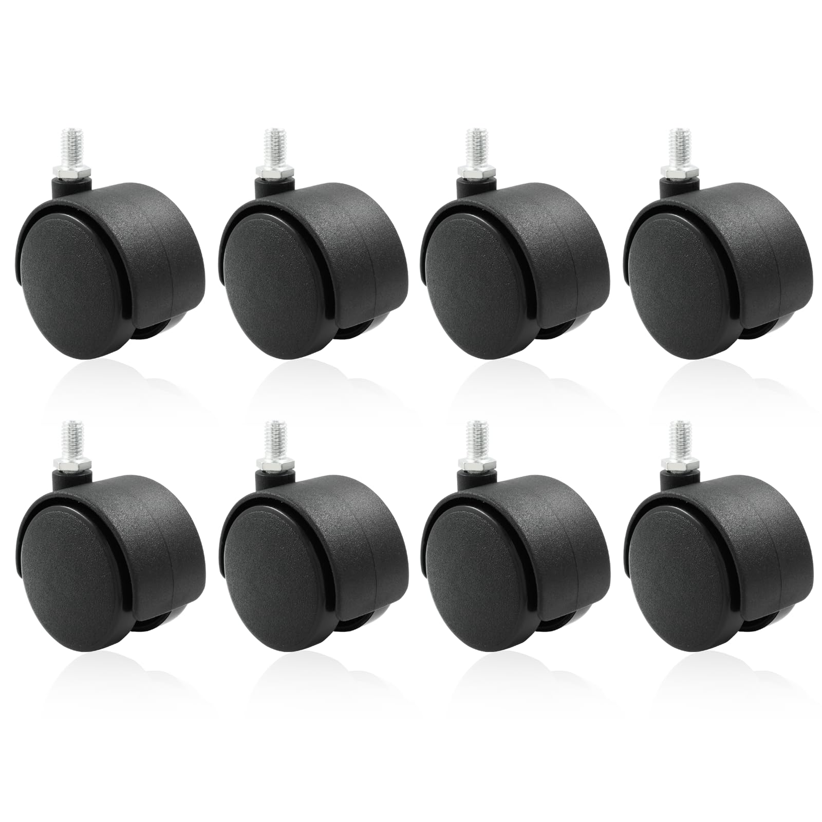 Moicstiy 8 Pack 2 Inch Caster Wheel Replacement, M8 Threaded Stem Caster Wheels, Black Nylon Furniture Wheel For Cabinet, Shelf