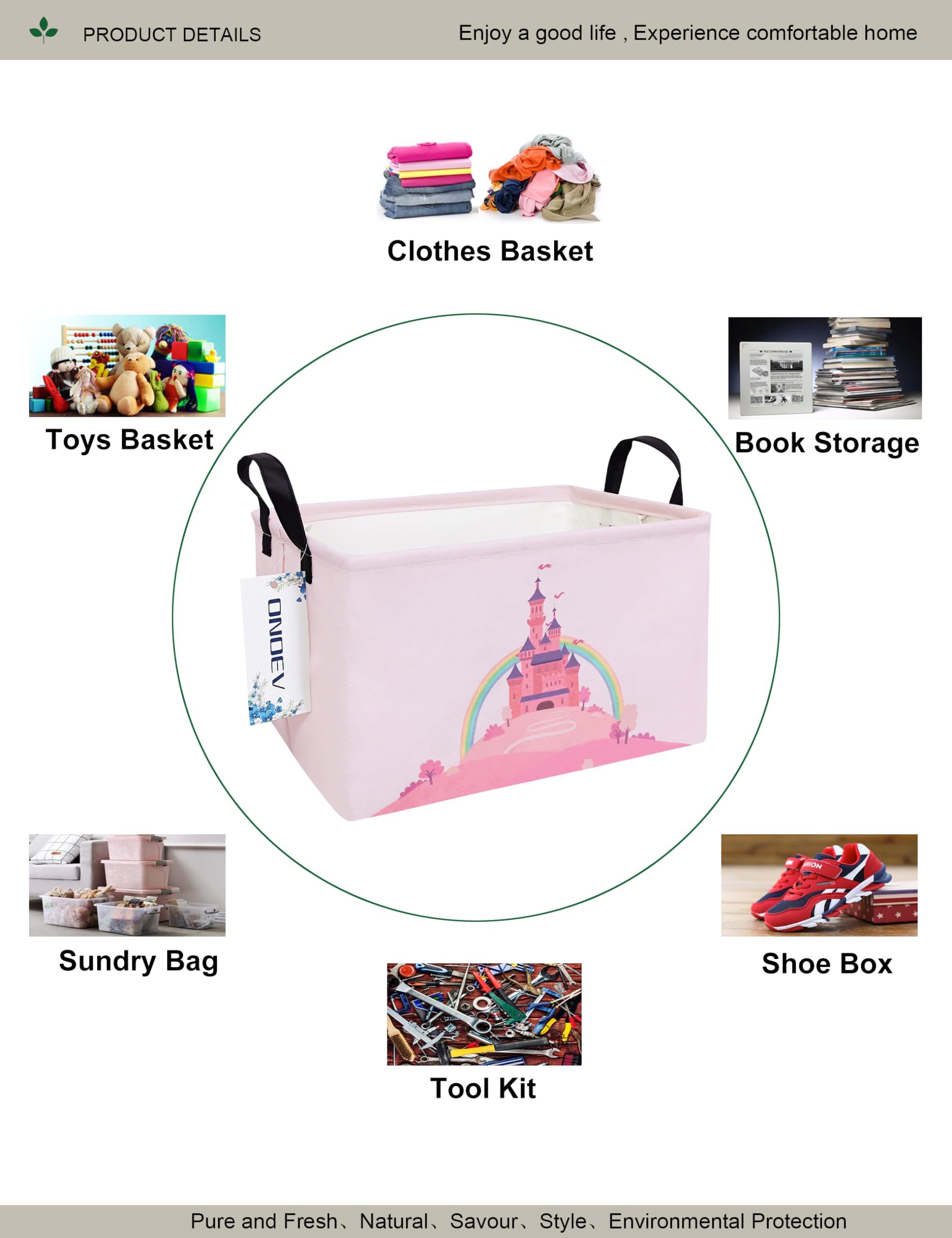 Onoev Rectangular Folding Laundry Basket,Waterproof Canvas Basket,Gift Basket,Suitable For Children'S Room,Office,Clothes,Toys S