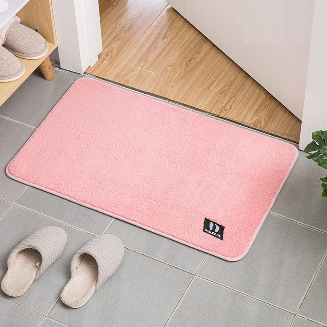 TPJ Mart AntiSkid Microfiber Bath Mat  Super Absorbent Door Rug for Bathroom, Kitchen, & Bedroom (60 x 40 cm)  Elegant Pink