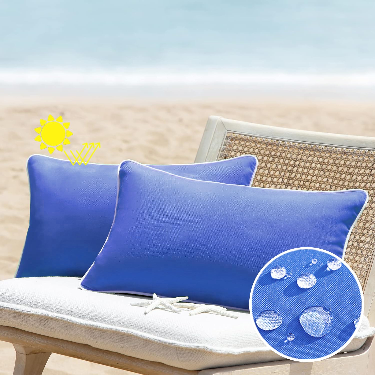 All Smiles Light Blue 12X20 Set Of 2 Outdoor Waterproof Lumbar Pillowcase Throw Pillow Covers Decorative Outside Patio Furniture