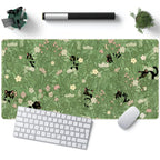 YKJWW Green Desk Mat XL 31.5x15.7in Cat Plant Kawaii Non-Slip Stitched Edges Mouse Pad - B-cat in the Meadow Desk Decor