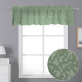 Lecloud Leia 14 Inch Sage Valance For Window Green Sheer Curtains 2 Pcs, Jacquard Texture Leaves Semi Voile Living Room Curtain