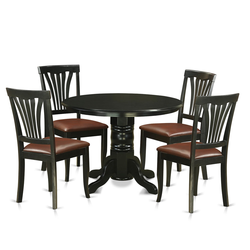 East West Furniture Shelton 5 Piece Modern Set Includes a Round Kitchen Table with Pedestal and 4 Faux Leather Dining Room Chairs, 42x42 Inch, Black