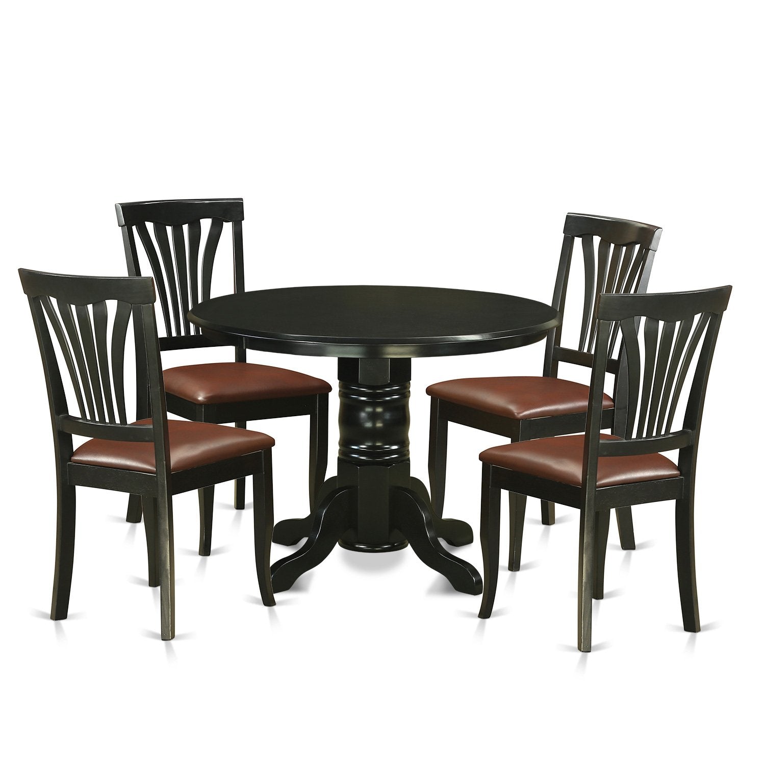 East West Furniture Shelton 5 Piece Modern Set Includes a Round Kitchen Table with Pedestal and 4 Faux Leather Dining Room Chairs, 42x42 Inch, Black