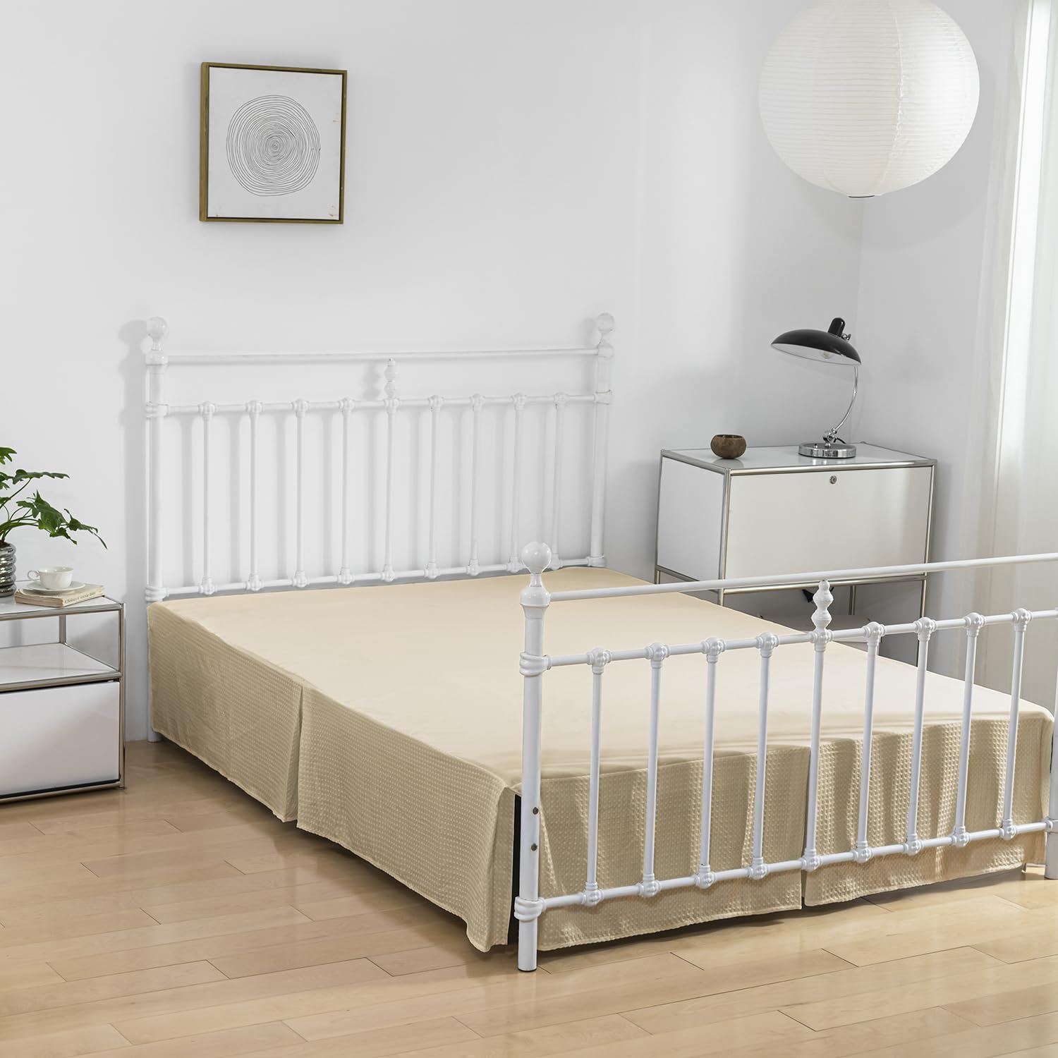 Bed Skirt, Bed Skirt Queen Size, Pleated Waffle Weave Bed Skirt With Split Corners, Queen Bed Skirt 12 Inch Drop (Light Camel, Q