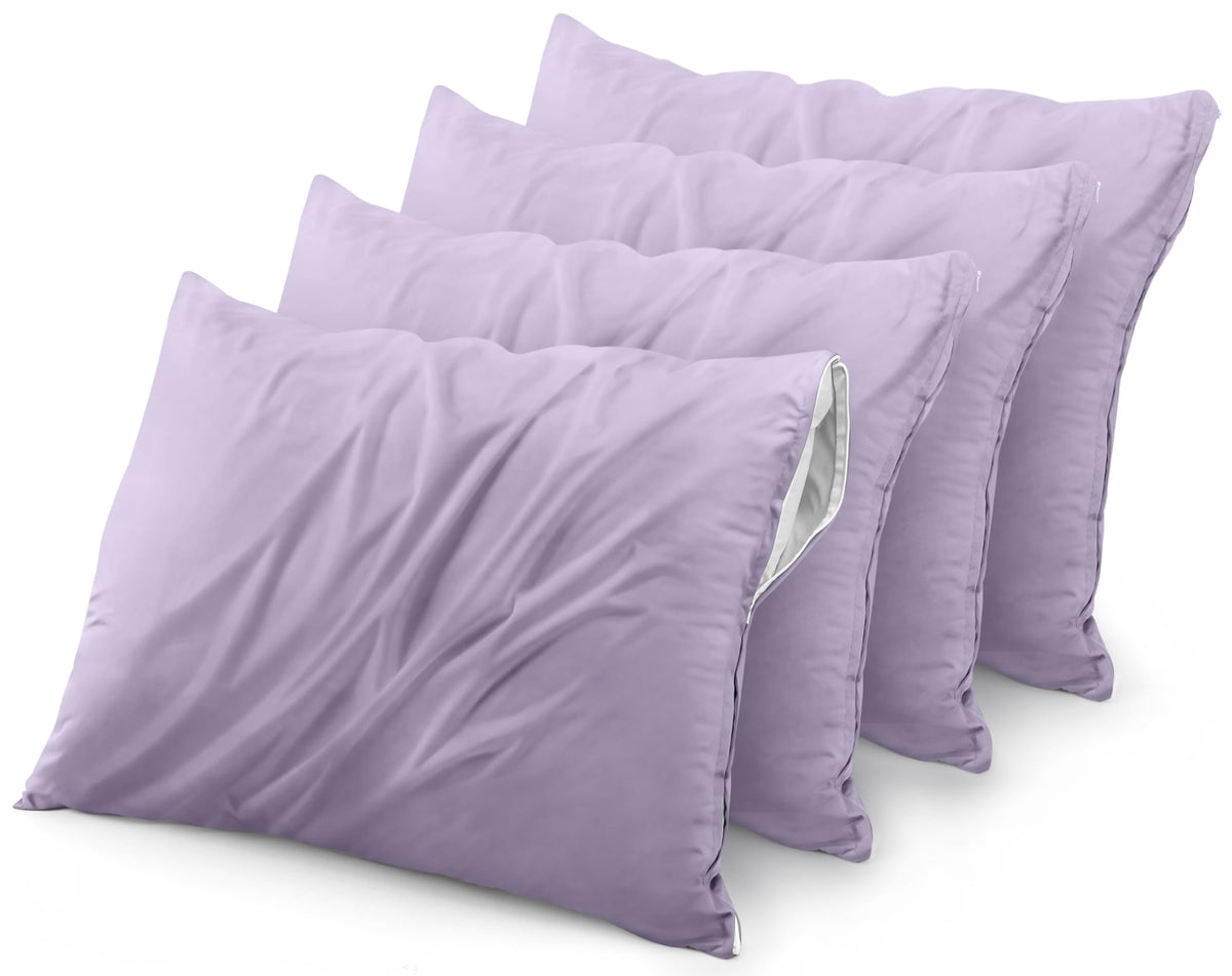 Utopia Bedding Waterproof Pillow Protectors Zippered (4 Pack, Lavender) Standard Size, Bed Bug Proof Pillowcases, Pillow Encasem