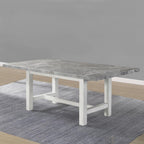 Steve Silver Furniture Canova 7pc Marble Dining Table Set, incl. with 78-Inch Rectangular Marble Dining Table and 6 Gray Velvet Dining Side Chairs, 78" L x 42" W x 30" H, White, Grey