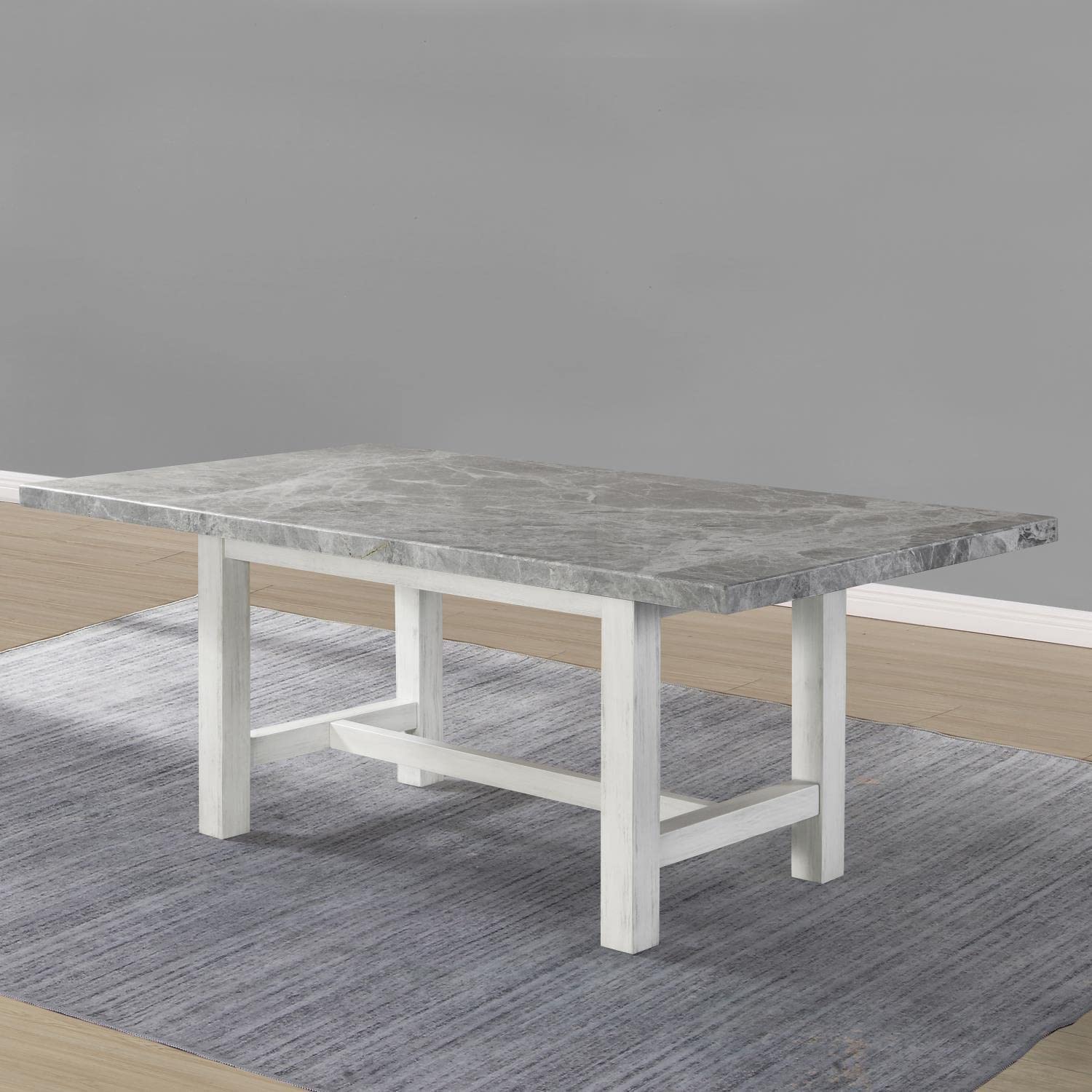 Steve Silver Co Gray Marble Top Dining, Pine Solids, Antique White Finish, Cross Stretchers, Primitive Styling Table